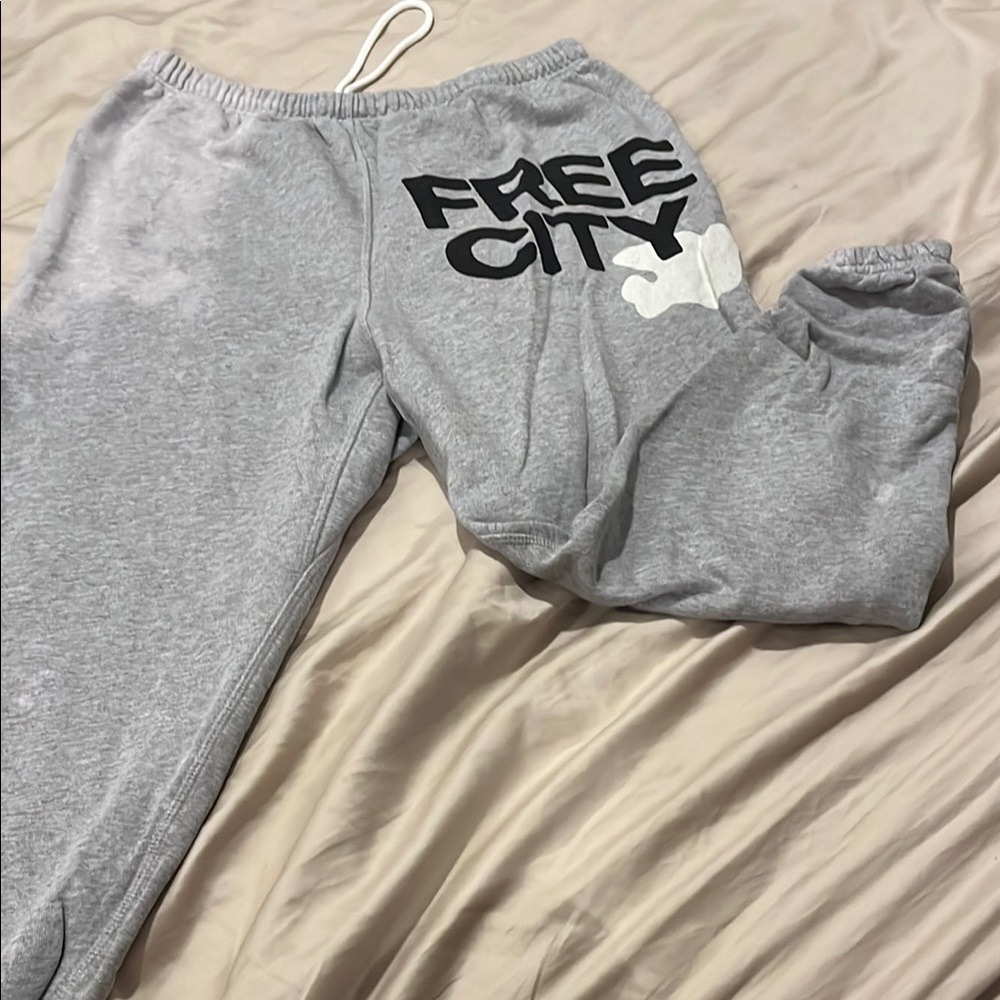 freecity Gray Sweatpants with Black and White Logo